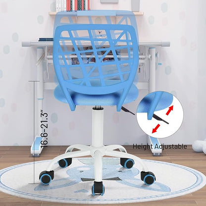 FurnitureR Kids Desk Chair, Small Office Chair Armless Adjsutable Swivel Task Chair with Soft Cushion for Study Kids Teens Child, Blue - LeafyLoom