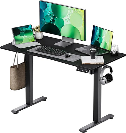 Electric Standing Desk,Adjustable Height Desk With Curved Desktop, Stand Up Desk With 2 Metal Hooks & Cable Organizer Box, Powerful Motor For Fast Switch From Sit To Stand Position 48x24 Black - LeafyLoom