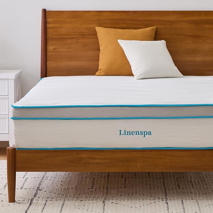 Linenspa 12 Inch Memory Foam and Spring Hybrid Mattress - Medium Plush Feel - Bed in a Box - Pressure Relief and Adaptive Support - Breathable - Cooling - Primary Bedroom - Queen Size - LeafyLoom