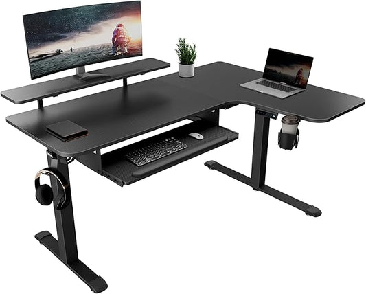 EUREKA ERGONOMIC Standing Desk (61"x43")- L Shaped Desk with Keyboard Tray Adjustable Height Sit Stand Computer Desk Corner Gaming Ergo Desk w Memory Presets, Monitor Stand, LED/USB/Dual Motor, Right - LeafyLoom