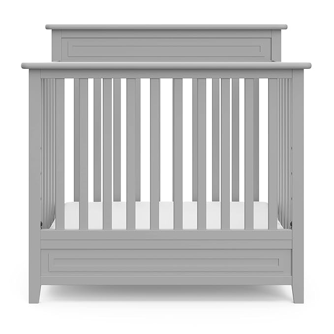 STORKCRAFT Petal 4-in-1 Convertible Mini Crib (Pebble Gray) – GREENGUARD Gold Certified, Converts to Daybed and Twin-Size Bed, Includes Bonus 2.75-inch Mini Crib Mattress - LeafyLoom