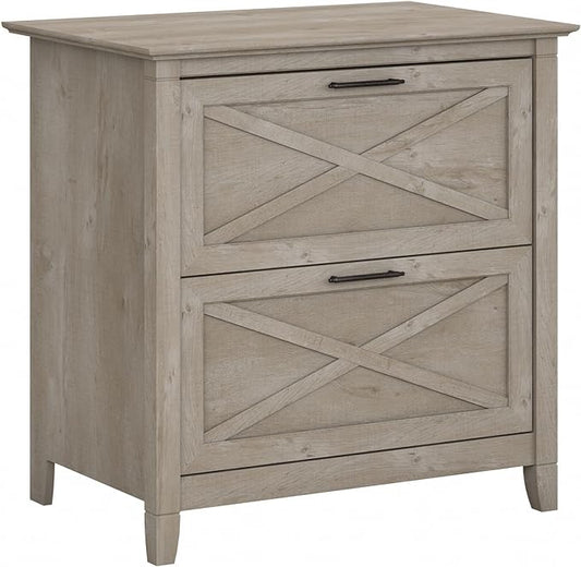 Bush Furniture Key West 2 Drawer Lateral File Cabinet in Washed Gray | Document Storage for Home Office | Accent Chest with Drawers - LeafyLoom