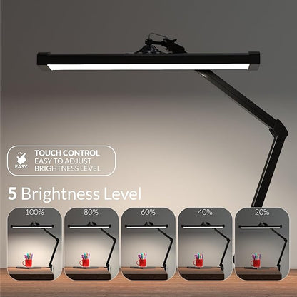 Super Bright 2,300 Lumens Powerful Professional Eye Care LED Desk Lamp, Brightness Adjustable, Task Light for Home, Beauty, Crafting, Office, Workbench (Daylight, Dimmable, Black) - LeafyLoom