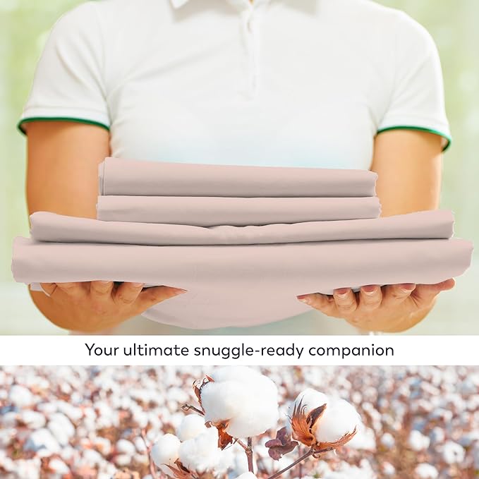 Purity Home Organic 100% Cotton Light Pink Full Size Bed Sheets, Percale Weave Cotton Sheet Set for Full Size Bed, Crisp, Cooling & Breathable Bed Sheets, Fits Mattress Upto 16" Deep Pocket - LeafyLoom