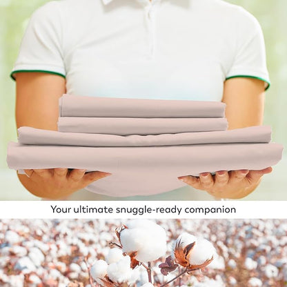 Purity Home Organic 100% Cotton King Size Sheets Set Light Pink, Percale Weave King Bedding Set, Crisp, Cooling & Breathable Light Pink Bed Sheets King Size, Fits Mattress upto 16" Deep Pocket - LeafyLoom