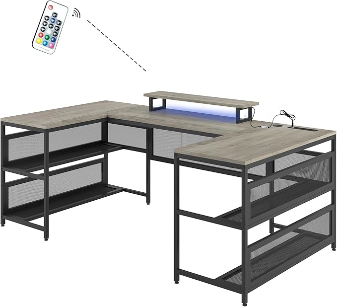 NicBex Laik-DW-00010-DX Desks, 82" W x 43" D x 35" H, Gray - LeafyLoom