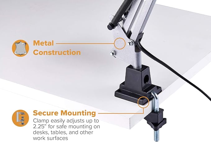 Bostitch Office VLF100-WHT Swing Arm Desk Lamp with Clamp Mount, 36" Reach with Multi-Joint Adjustment, Includes Replaceable LED Bulb (VLF), White - LeafyLoom