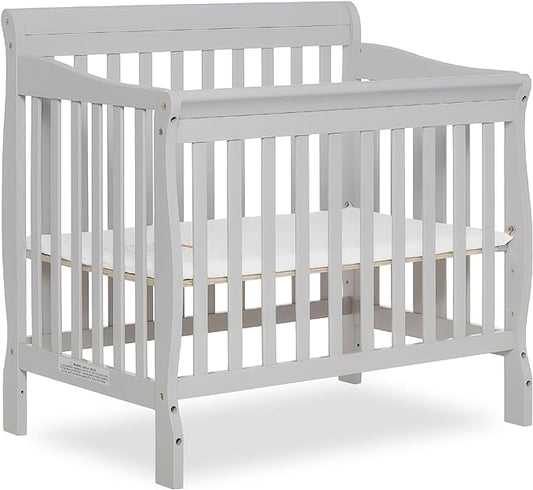 Aden 4-in-1 Convertible Mini Crib In Grey, Greenguard Gold Certified, Non-Toxic Finish, New Zealand Pinewood, With 3 Mattress Height Settings - LeafyLoom