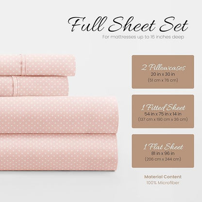 Linen Market 4 Piece Full Bedding Sheet Set (Pink Hearts) - Sleep Better Than Ever with These Ultra-Soft & Cooling Bed Sheets for Your Full Size Bed - Deep Pocket Fits 16" Mattress - LeafyLoom