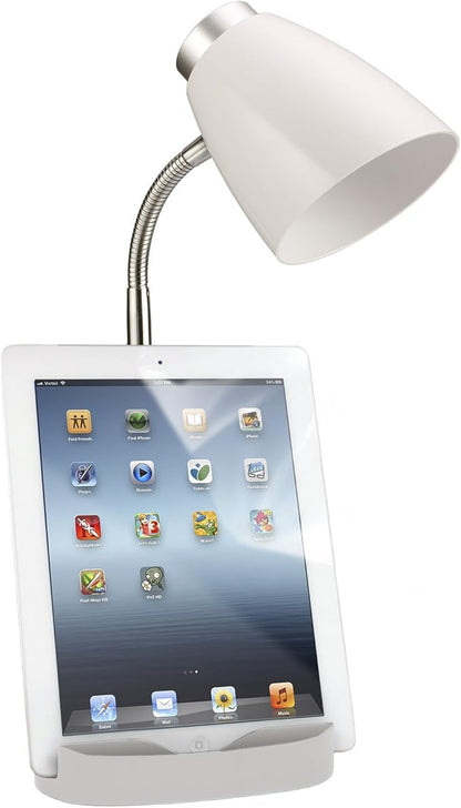 Simple Designs LD1002-WHT Gooseneck Organizer Desk Lamp with iPad Tablet Stand Book Holder, White - LeafyLoom