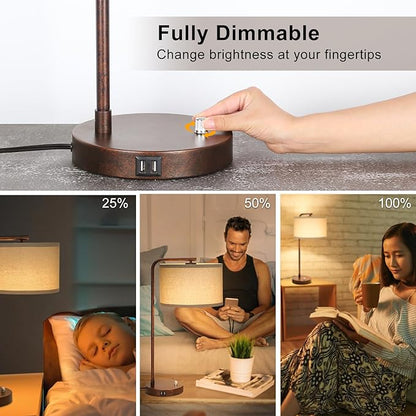 Vintage Table Lamp, Fully Dimmable Table Lamp with Dual USB Charging Ports, Farmhouse Bedside Lamp Nightstand Light, Tall Reading Desk Lamp for Living Room, Bedroom, Office, 9W LED Bulb Included - LeafyLoom