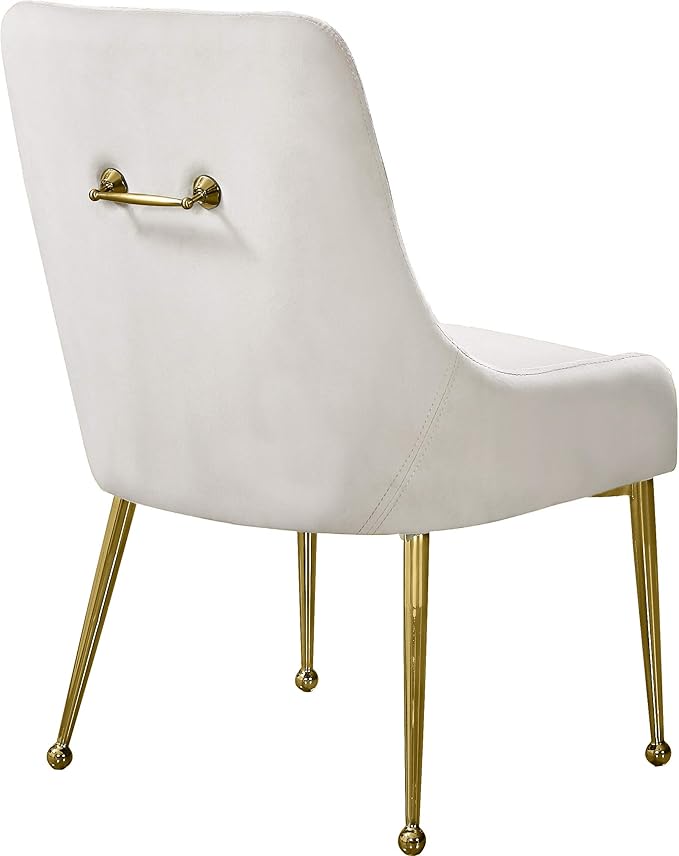 Meridian Furniture Owen Collection Modern | Contemporary Velvet Upholstered Dining Chair with Polished Gold Legs, Set of 2, 24" W x 21" D x 34.5" H, Cream - LeafyLoom