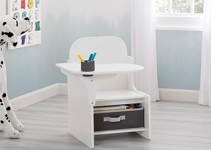 Delta Children MySize Chair Desk With Storage Bin, Bianca White - LeafyLoom