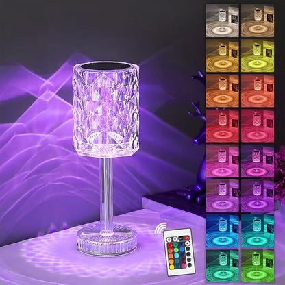 Portable Crystal Table Lamp,Acrylic Cordless LED Desk Lamp with Touch Control, 3 Color Touch Control Rechargeable Lamp, Night Light, Bedside Lamp,Dining Room Lamp (16 Color) - LeafyLoom