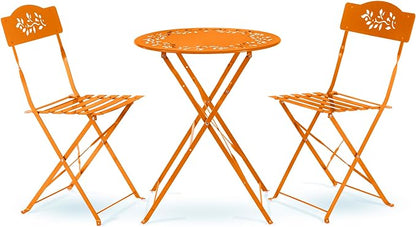 Alpine Corporation Indoor/Outdoor 3-Piece Bistro Set Folding Table and Chairs Patio Seating, Each, Orange - LeafyLoom