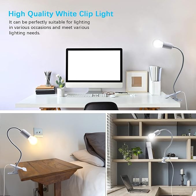 Desk Clip Lamp Holder,Clamp Clip on Light, E26/E27 Book Clamp Light Fixture,Clip Laptop Lamp 360° Flexible Grow Light Holder White 1pc - LeafyLoom