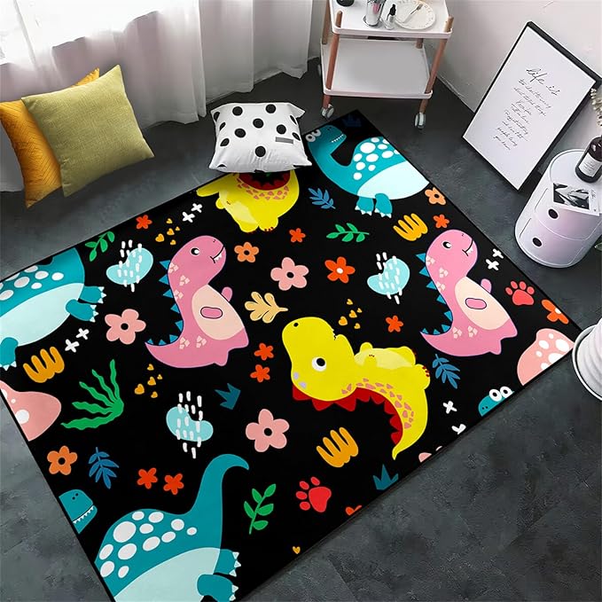 Dinosaur Rugs for Boys Bedroom - Dinosaur Pattern Area Rug Kids Bedroom Rug Kids Play Rugs for Boys Dinosaur Bedroom Decor for Boys Colorful Dinosaur Print Area Rug Kids Rugs for Bedroom,4'5''×6' - LeafyLoom