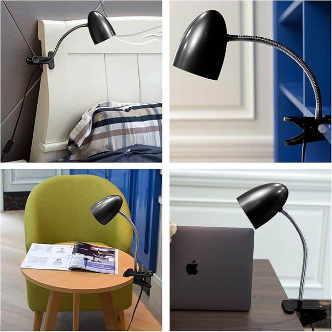 Clip on Light for Bed, Non-Dimmable Clip on Reading Light for Bed, 4000K Cool White, 3.5W 240 LM desk lamp with clamp, Eye Protection, ETL Listed, Black - LeafyLoom