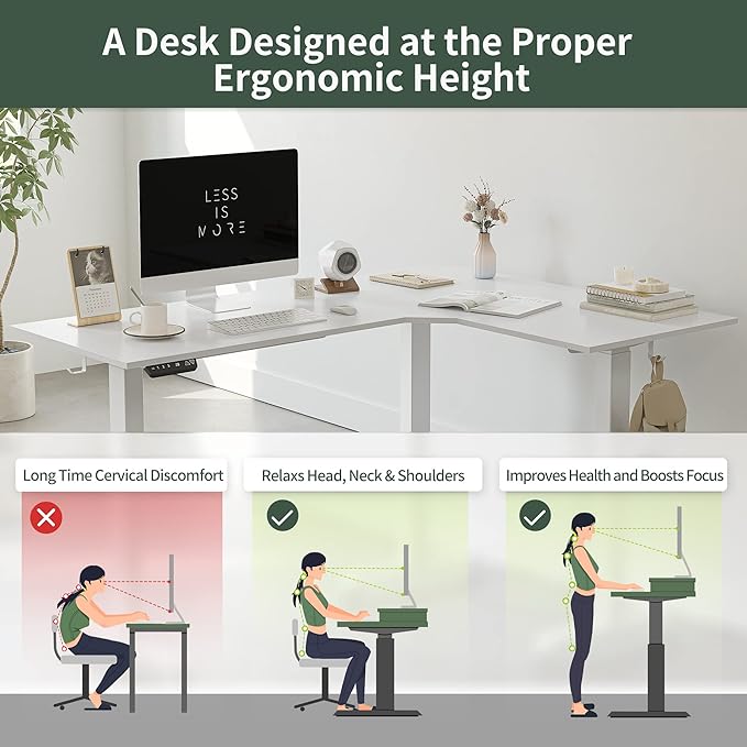 FEZIBO 75 Inches, Supports over 300mlbs,L Shaped Standing Desk Reversible, Electric Height Adjustable Corner Stand up Desk, Sit Stand Desk Computer Workstation, White Frame/White Top - LeafyLoom