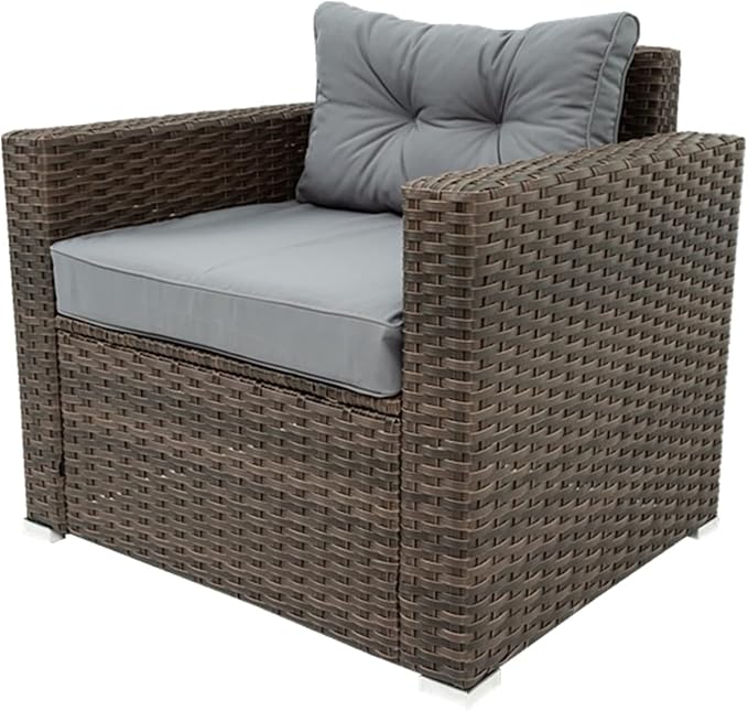 6 Piece Patio Outdoor Furniture Rattan Wicker Conversation Sofa Set with Removeable Cushions and Tempered Glass Table Top for Garden Yark, Lawn, Backyard, Brown - LeafyLoom