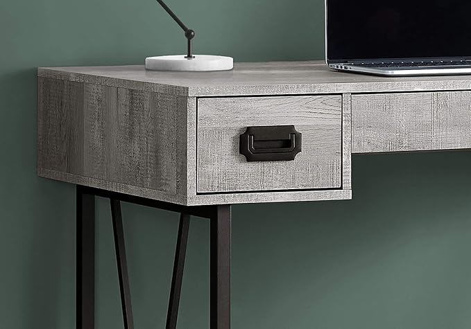 Monarch Specialties Laptop Table with Drawers-Industrial Style-Metal Legs Computer Desk Home & Office, 48" L, Grey Reclaimed Wood Look - LeafyLoom