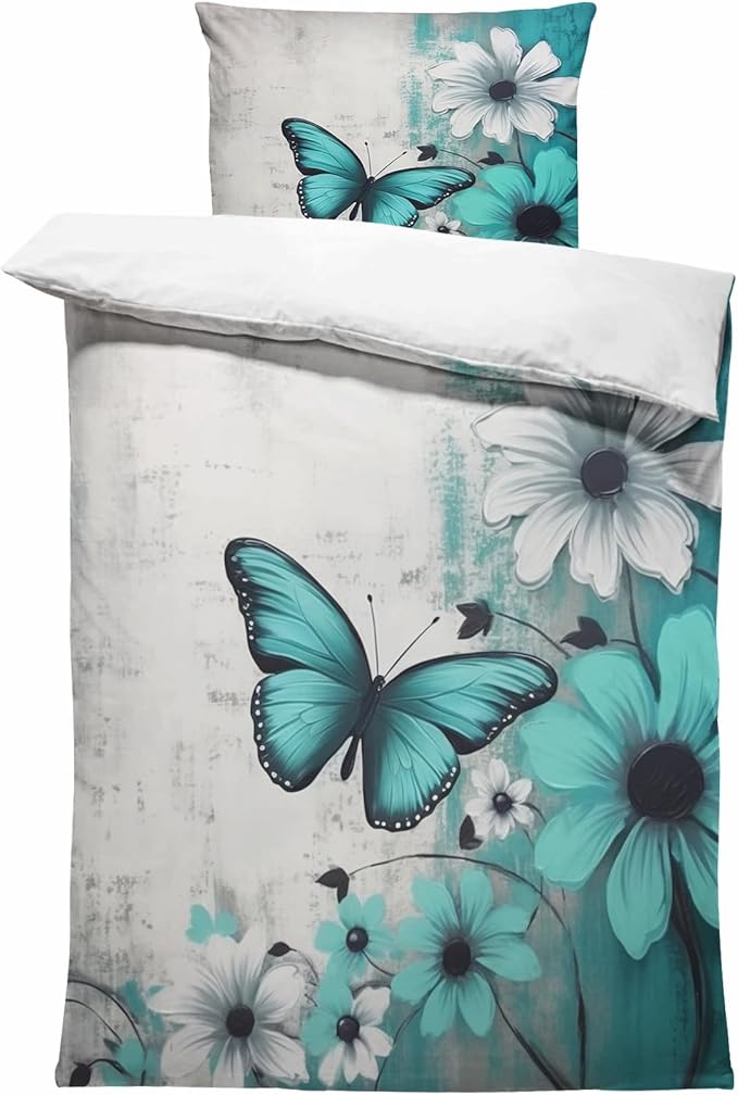 Butterfly Flowers Comforter Sets Queen Size, Vintage Floral Butterfly Kids Bedding Sets for girls Teens 3 Piece Bedroom Decor - LeafyLoom