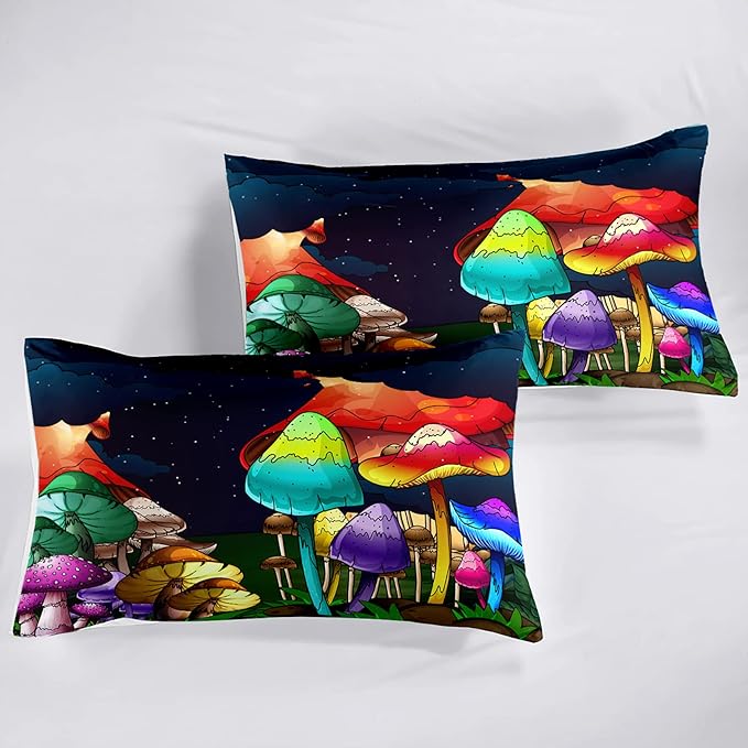 Mushroom Girls Full Size Bedding Sets Fantasy Mushroom Full Size Kids Bedding Set Girl Full Size Mushroom Series Comforter Set Full Size Girls Bedding Set Room Decor, 1 Comforter+2 Pillowcases - LeafyLoom