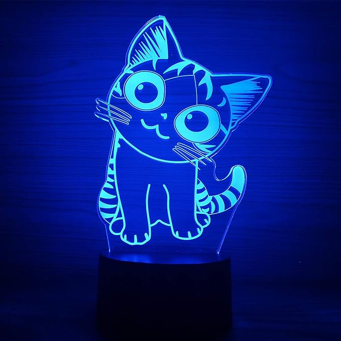 3D Optical Illusion LED Night Light, Boy Girl Kids Baby Sleep Desk Lamp Touch Control 7 Color Change USB Powered for Home Decorations or Holiday Gifts (Cat) - LeafyLoom