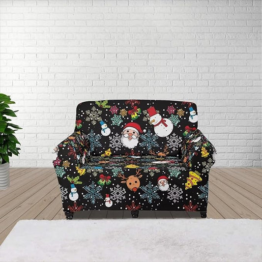 FKELYI Christmas Sofa Slipcover Santa Claus Furniture Protector Washable Easy Going Stretch Sofa Slipcover with Elastic Bottom S FKELYI