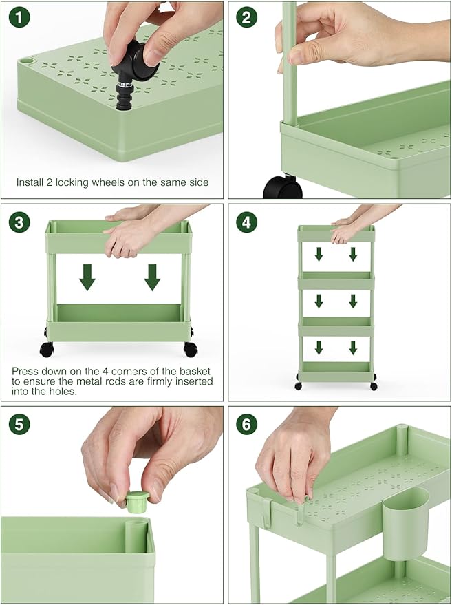 LEHOM Slim Rolling Storage Cart - 4 Tiers Bathroom Organizer Utility Cart Slide Out Storage Shelves Mobile Shelving Unit for Kitchen, Bedroom, Office, Laundry Room, Small Narrow Spaces, Green - LeafyLoom