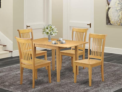 East West Furniture NDPO5-OAK-W Norden 5 Piece Set Includes a Rectangle Dining Room Table with Dropleaf and 4 Kitchen Chairs, 30x48 Inch, Oak - LeafyLoom