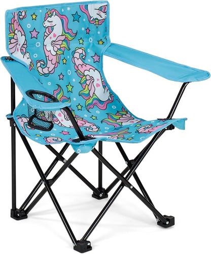 Emily Rose Kids Folding Chair | Beach Chair with Safety Lock- Camping Chair for Boyos Girls Toddler with Cup Holder & Carry Case- Tailgate, Travel, Lawn- for Indoor & Outdoor (Sea Unicorns) - LeafyLoom