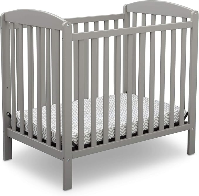 Delta Children Emery Mini Convertible Baby Crib with 2.75-inch Mattress, Grey - LeafyLoom