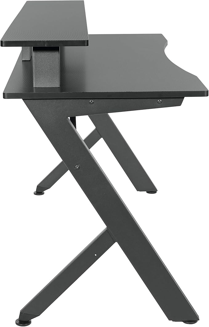 OSP Home Furnishings Area51 Battlestation Gaming Desk with Bluetooth RGB LED Lights, Matte Black - LeafyLoom