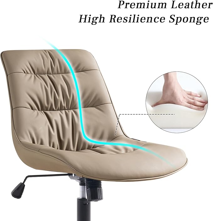 Kidol & Shellder Armless Office Chair Desk Chair Comfy Makeup Vanity Chair with Back Ergonomic Swivel Chair Home Office Desk Chairs with Wheels Rolling Computer Chair Bedroom Accent Chair(Khaki) - LeafyLoom