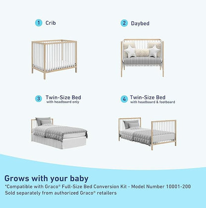 Graco Teddi 4-in-1 Convertible Mini Crib with Bonus Water-Resistant Mattress (Natural with White) – GREENGUARD Gold Certified, 2.75-Inch Mattress Included, Convenient Size, Easy 30-Minute Assembly - LeafyLoom