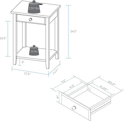 Casual Home Night Owl Nightstand with USB Ports-Warm Brown - LeafyLoom