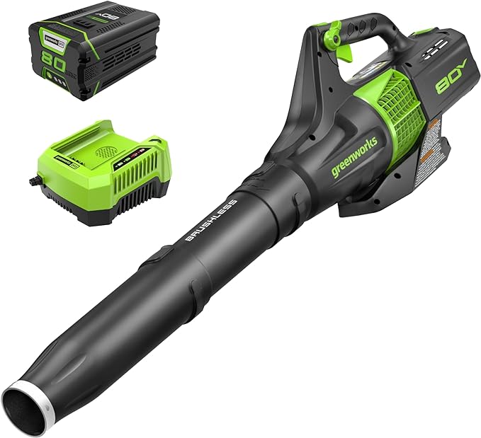 Greenworks 80V (145 MPH / 580 CFM / 75+ Compatible Tools) Cordless Brushless Axial Leaf Blower, 2.5Ah Battery and Charger Included - LeafyLoom