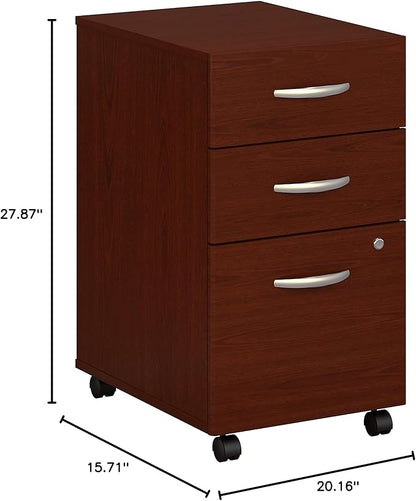 Bush Business Furniture Series C Mobile Under Desk Arrives Fully Assembled | Stylish 3 Drawer File Cabinet for Professional or Home Office, Mahogany - LeafyLoom