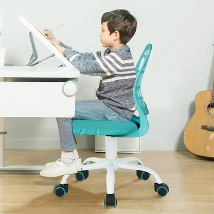 FurnitureR Kids Desk Chair, Armless Office Chair Small Adjsutable Swivel Task Chair with Soft Cushion for Study Kids Teens Child, Turquoise - LeafyLoom