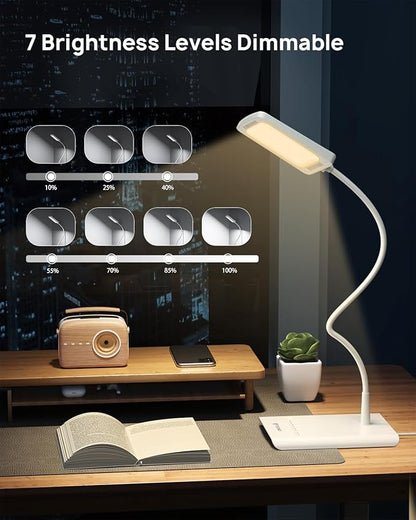 TROND LED Desk Lamp for Home Office, 3 Color Modes 7 Brightness, Dimmable Table Lamp, Eye Caring Reading Light, Gooseneck, Touch Control, 900LM Bright Desk Light for Study Task Dorm Room Essentials - LeafyLoom