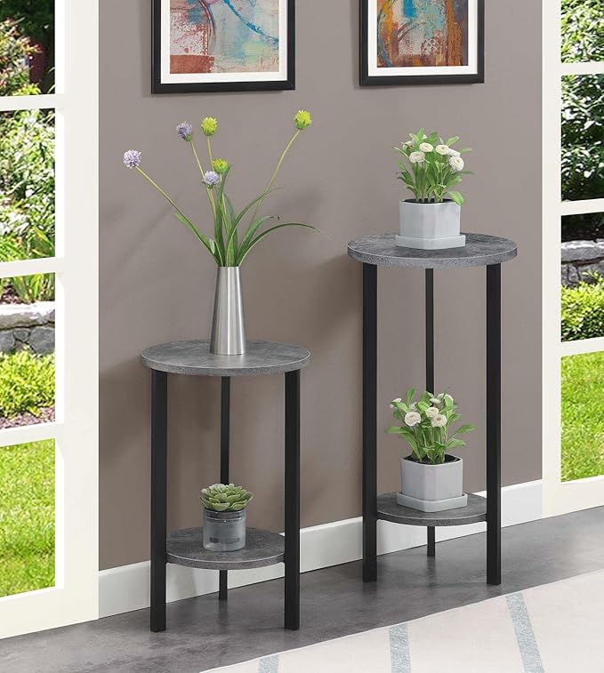 Convenience Concepts Graystone 31 inch 2 Tier Plant Stand, Cement/Black - LeafyLoom