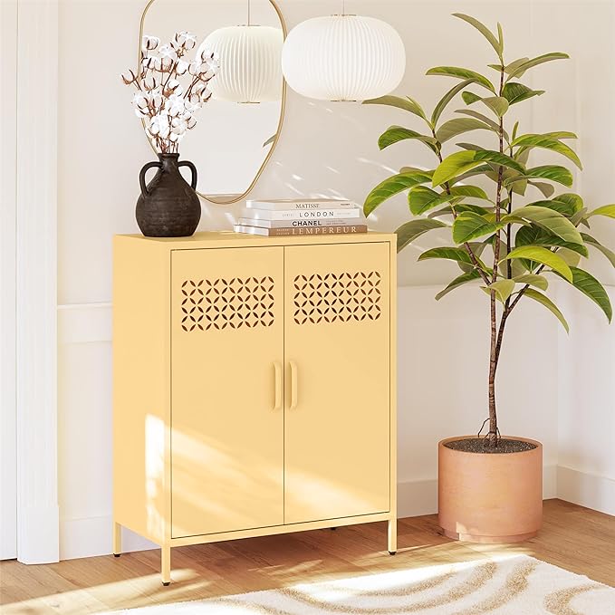 Mr. Kate Annie Short Metal 2 Door Cabinet, Sunny Yellow - LeafyLoom