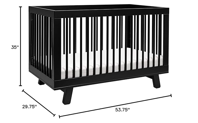 Babyletto Hudson 3-in-1 Convertible Crib with Toddler Bed Conversion Kit in Black, Greenguard Gold Certified - LeafyLoom