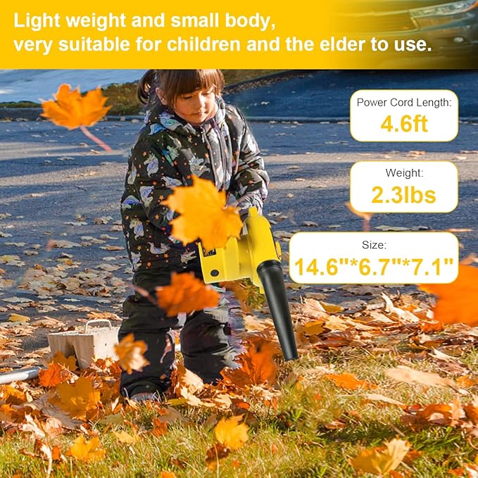 Corded Electric Leaf Blower,2 in 1 Small Handheld Lightweight Sweeper/Vacuum,110V 400W Portbale Blower for Leaf/Snow/Dust Blowing (Yellow) - LeafyLoom