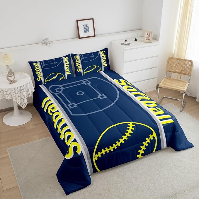 Feelyou Kids Softball Comforter Set Twin Size Sports Game Bedding Set for Boys Girls Teens Bedroom Decor Baseball Comforter Softball Gaming Theme Duvet Set with 1 Pillow Case - LeafyLoom