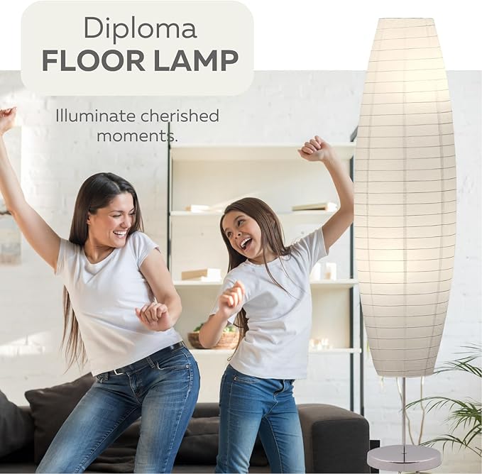 LIGHTACCENTS Rice Paper Floor Lamp 59-Inches Tall - Japanese Decor Standing Lamps for Bedrooms with White Paper Shade - Floor Lamps for Living Room - Rice Paper Floor Lamp, Dorm Room Essentials - LeafyLoom