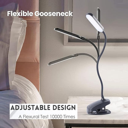 COLORLIFE Desk Lamp Clip On Light-7W 2600mAH Flexible Gooseneck Battery Operated Rechargeable Reading Lamp with Clamp & Stepless Brightness for Desk,Piano,Bed Headboard and Computers - LeafyLoom