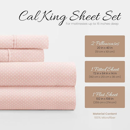 Linen Market 4 Piece California King Bedding Sheet Set (Pink Hearts) - Sleep Better Than Ever with These Ultra-Soft Cooling Bed Sheets for Your California King Size Bed - Deep Pocket Fits 16" Mattress - LeafyLoom