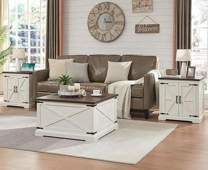 Farmhouse Square Coffee Table with Storage, Wood Center Table with Hinged Lift Top, Rustic Cocktail Table with Large Hidden Storage Compartment for Living Room, Bedroom,White - LeafyLoom